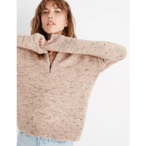 Madewell Wool-Blend Half-Zip Popover Sweater Donegal Blush Size Small